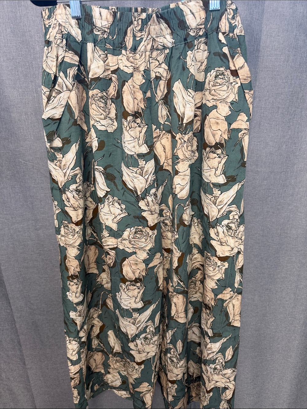 Floral A-Line Pants in Teal and Cream
